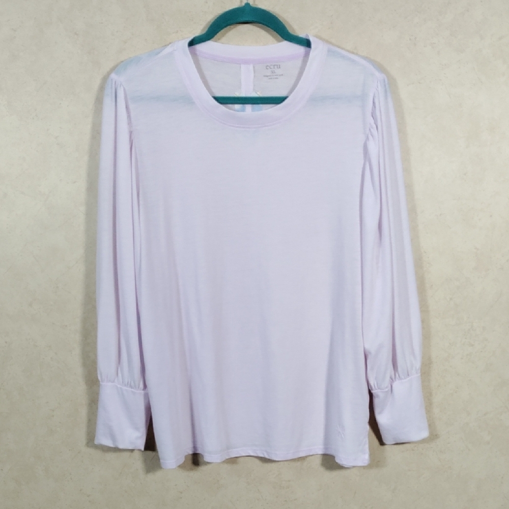7183 Ecru light lavender long puffy sleeve knit blouse XL